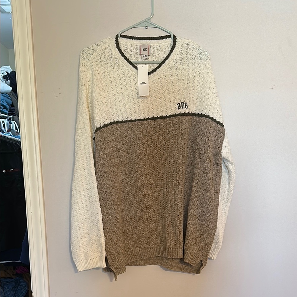 BDG Two-Tone Sweater - White and Brown